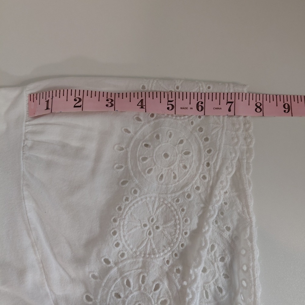 Gap Womens XL White Eyelet Lace Flutter Sleeve Jersey Crew Neck T-Shirt Boho Top - Picture 9 of 13